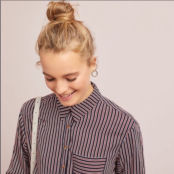 Anthropologie ☀️ Maeve Poplin Striped Button Down - Picture 2 of 11
